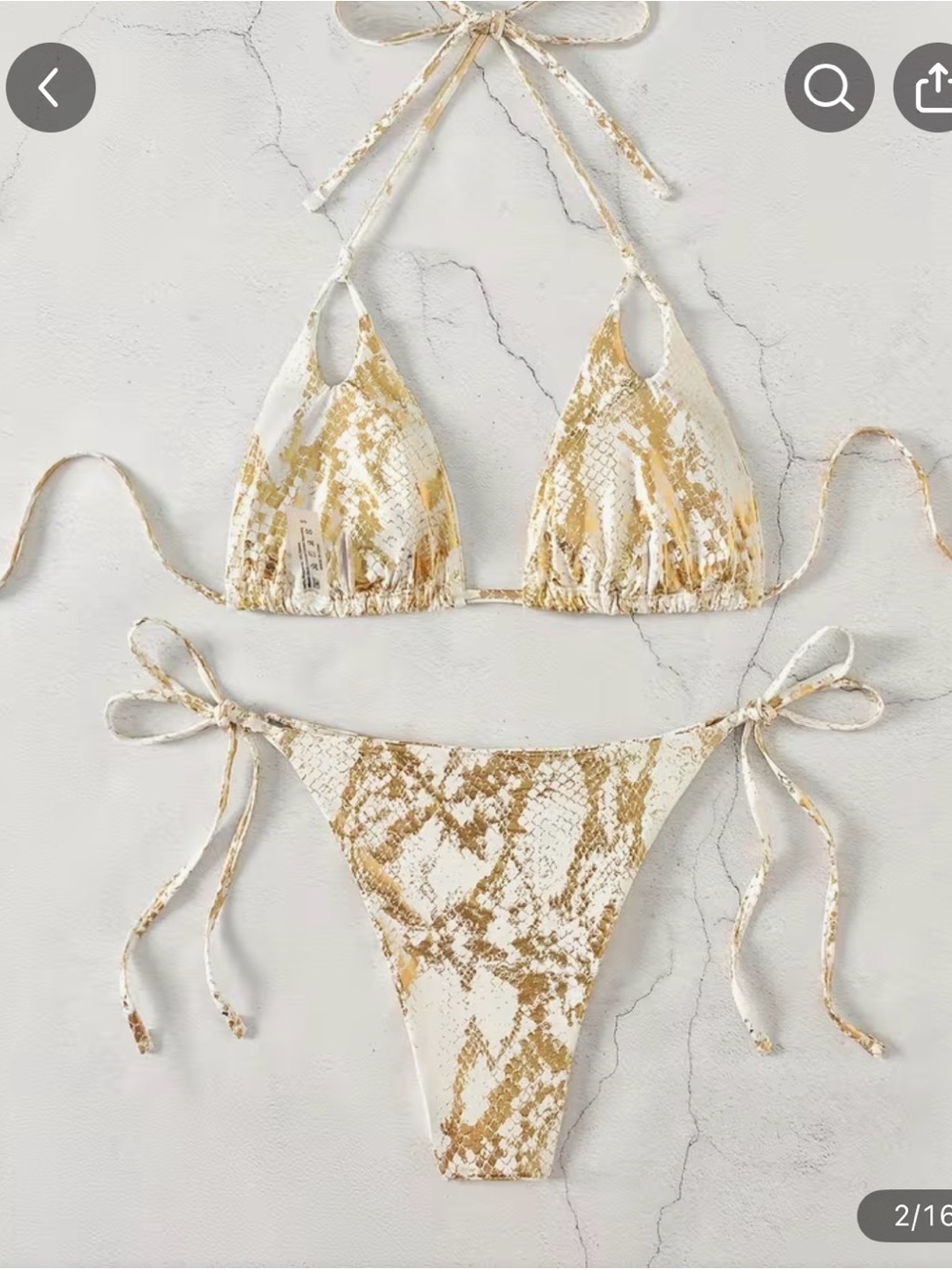Women’s Cream & Gold Snake-Print Tie Bikini - Unbranded
